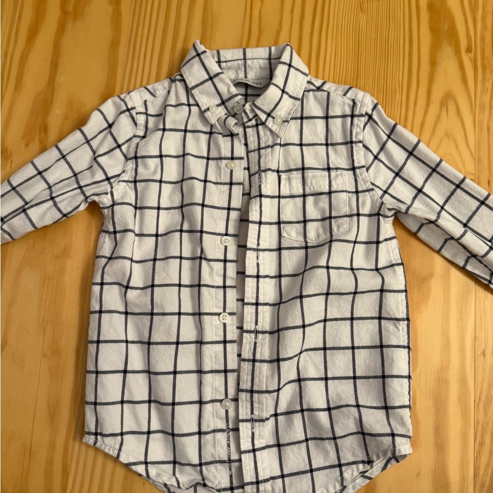 Janie and Jack White and Black Button Down Shirt with Windowpane Pattern